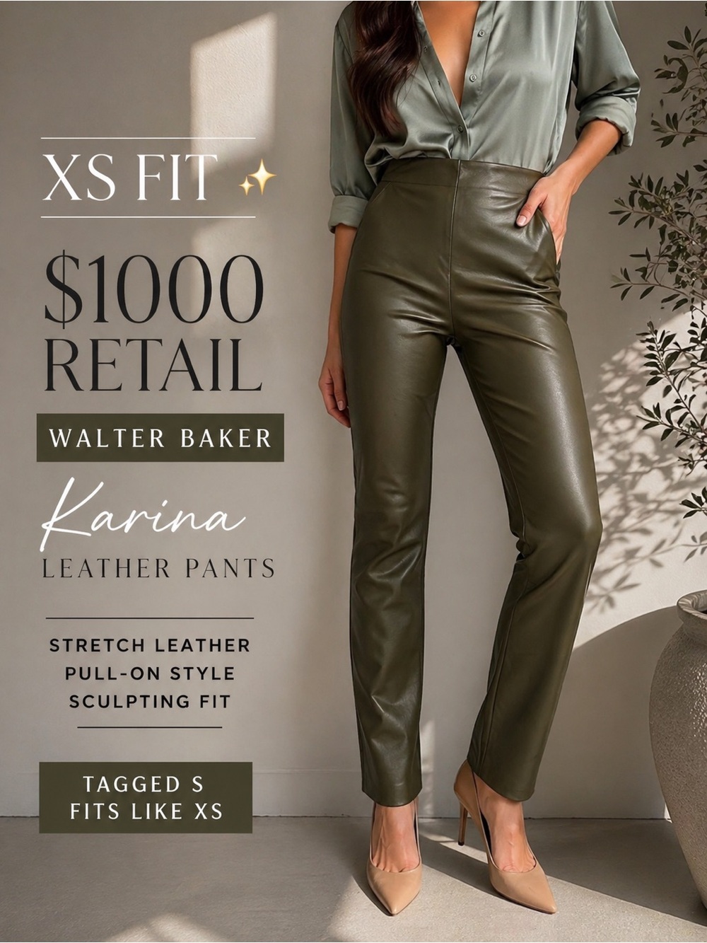 Walter Baker Karina Leather Pants XS Fit (Tagged S$1000 retail Stretc Sculpting